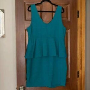 Teal Peplum Dress with Floral Etching!